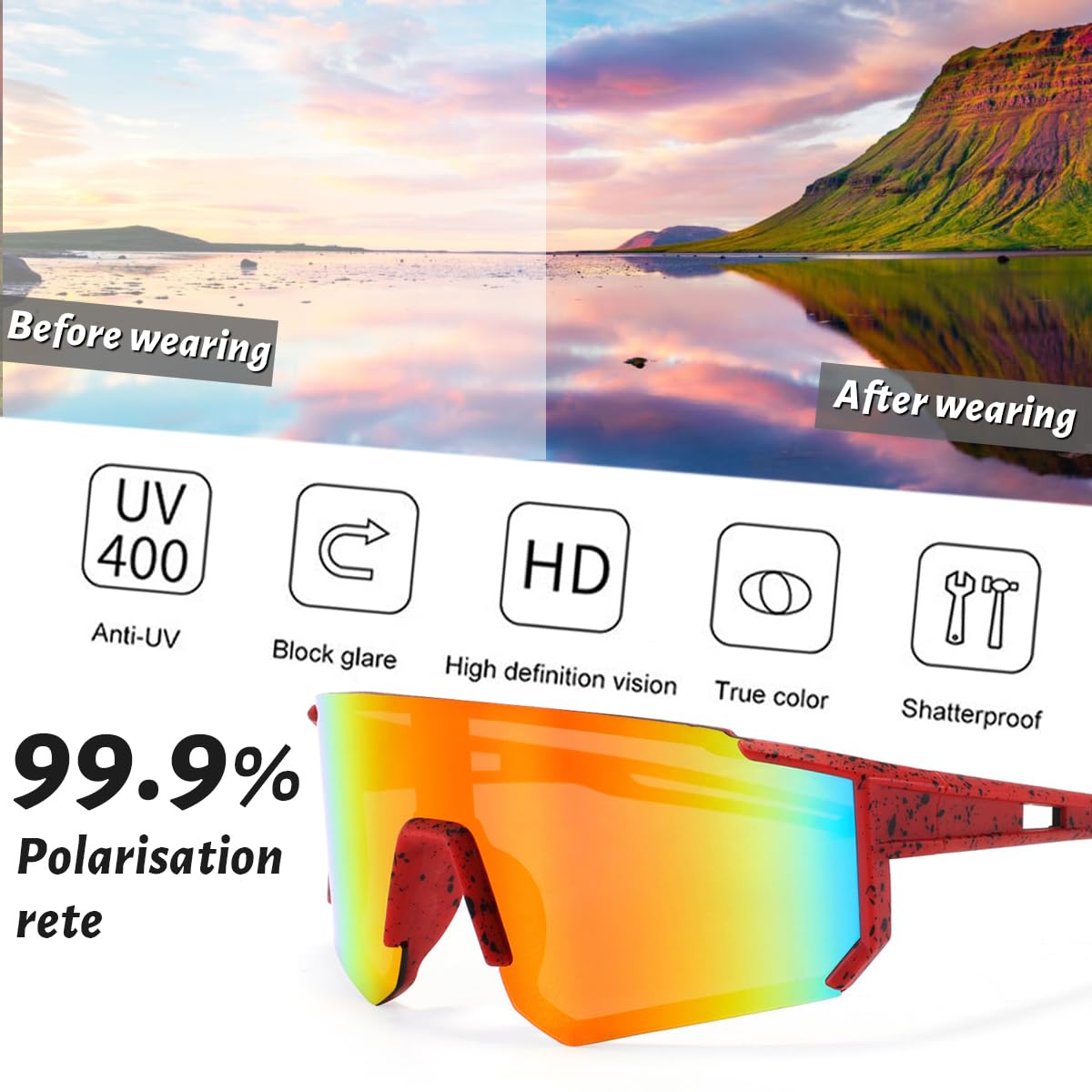 DUOCIYUAN Fast Glasses Rave, Bike Glasses Sunglasses for Boys Girls Sports Glasses UV400 Protection Teens Road Bike Glasses Windproof, for Teenage Kids Cycling Running Baseball