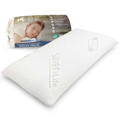 Gorilla Healthy Orthopedic Neck Pillow Silver Neck - viscoelastic pillow, memory foam headrest with Silver & Life cover - 70x34cm - height 13cm