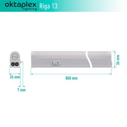 Octaplex Riga LED under cabinet light for kitchen 84cm neutral white 4000K light strip expandable under cabinet light 1270 lumens 12.7W 230V with switch.