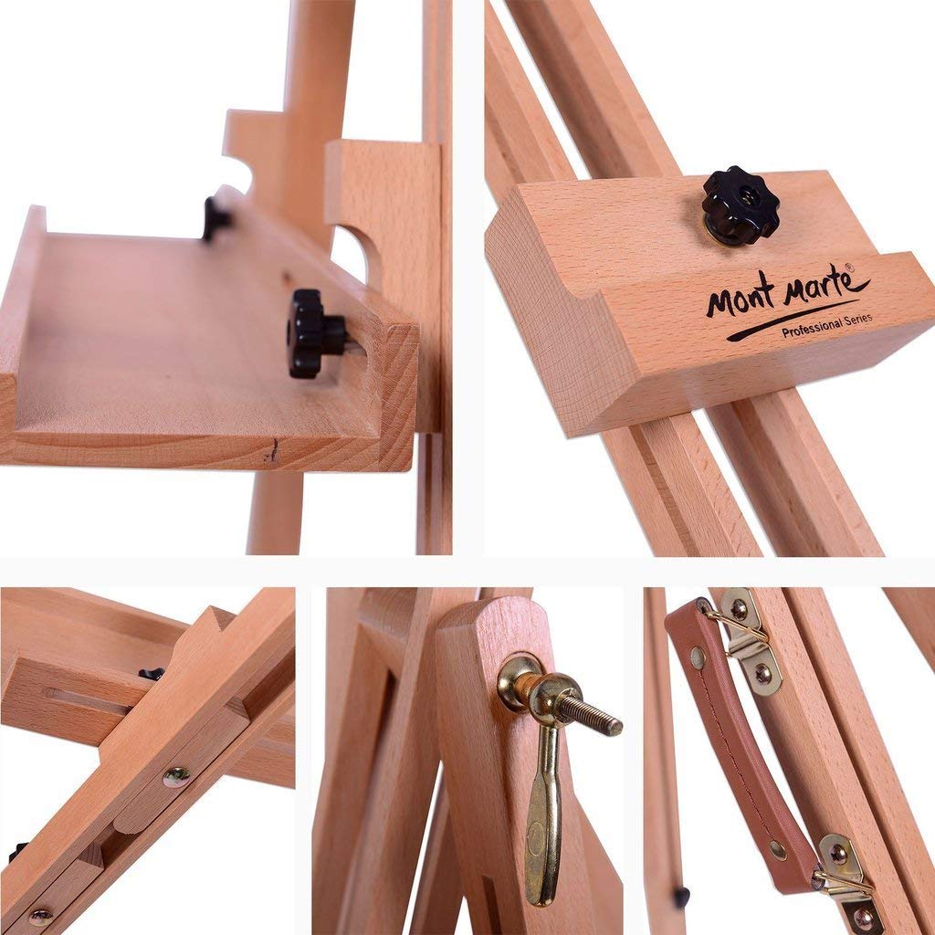 Mont Marte Heavy Duty Tripod Easel, foldable, adjustable artist easel made of beech wood for painting, for canvases up to 120cm.