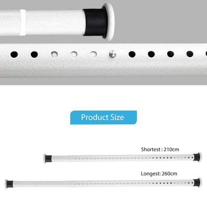 KINLO 210-260cm telescopic shower curtain rod without drilling in beige. Adjustable stainless steel rod for curtains in shower and bathtub.