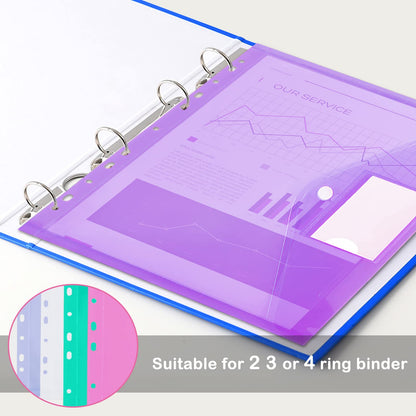 Document Folder A4 - Pack of 30, Transparent Folders with 11-hole edge and label pocket, Clear Sleeve for Documents (6 Colors)