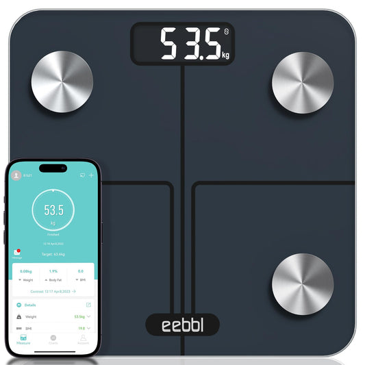 EEBBL Body Fat Scale Digital Bathroom Scales Bluetooth Body Analyzer Scale with App. The measurements can be synchronized with Apple iPad Samsung Health, Fitbit, Apple Health, and Google Fit. Black.