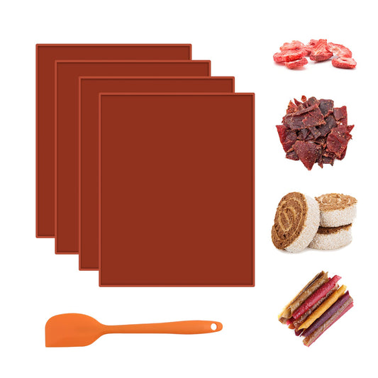 4 Pcs Silicone Dehydrator Sheets Non-Stick Drying Mat for Dehydrator with Scraper, Reusable Food Fruit Dehydrator Liners for Fruit Leather Baking Mat for Fruit Dryer, BPA Free