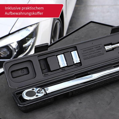 UNITEC torque wrench, adjustable from 40 to 210 Nm, 1/2" square drive, with sockets 17/19 mm and extension, silver