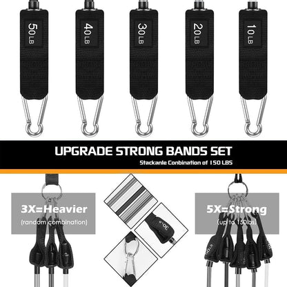VEICK resistance bands, exercise bands, workout bands with handles for men and women (10-150 pounds, grey gradient)