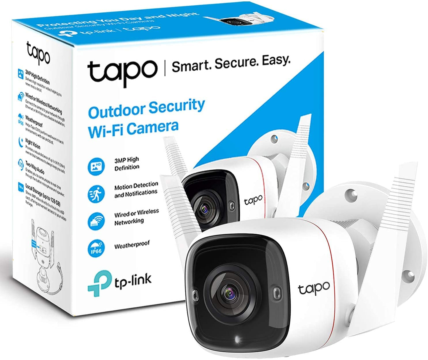 Tapo TP-Link C310 Outdoor Surveillance Camera, WiFi IP Camera, 3MP High Resolution, 30m Night Vision, Motion Detection, IP66 Waterproof, Alarm Notification, Two-Way Audio, Supports Alexa & Google Assistant.