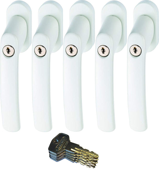 ABUS FG200 W SB lockable window handle, white in a set of 5 pieces