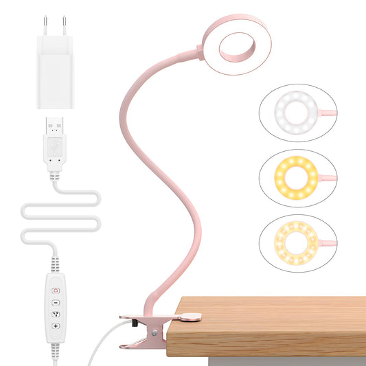 iZEL 23 LED reading lamp for bed with dimmable -【3 modes & 10 brightness levels】 Eye protection clamp lamp with 40cm flexible gooseneck, clip light, reading light with 10W USB charger.