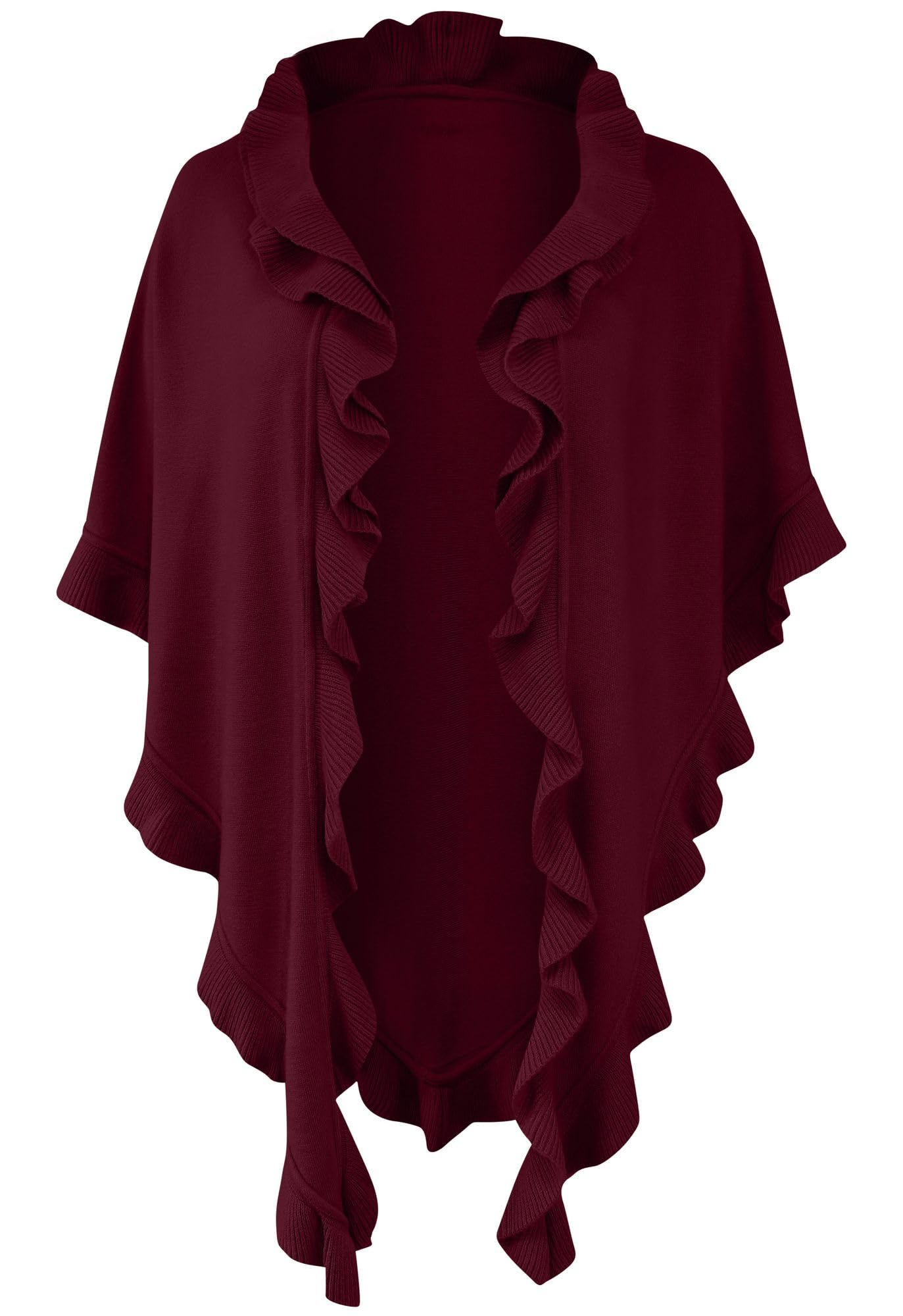 Poncho cape traditional scarf cloak shawl trachten cloth women's knitted poncho traditional knit cape knitted wrap ruffles scarf cashmink, color: dark red
