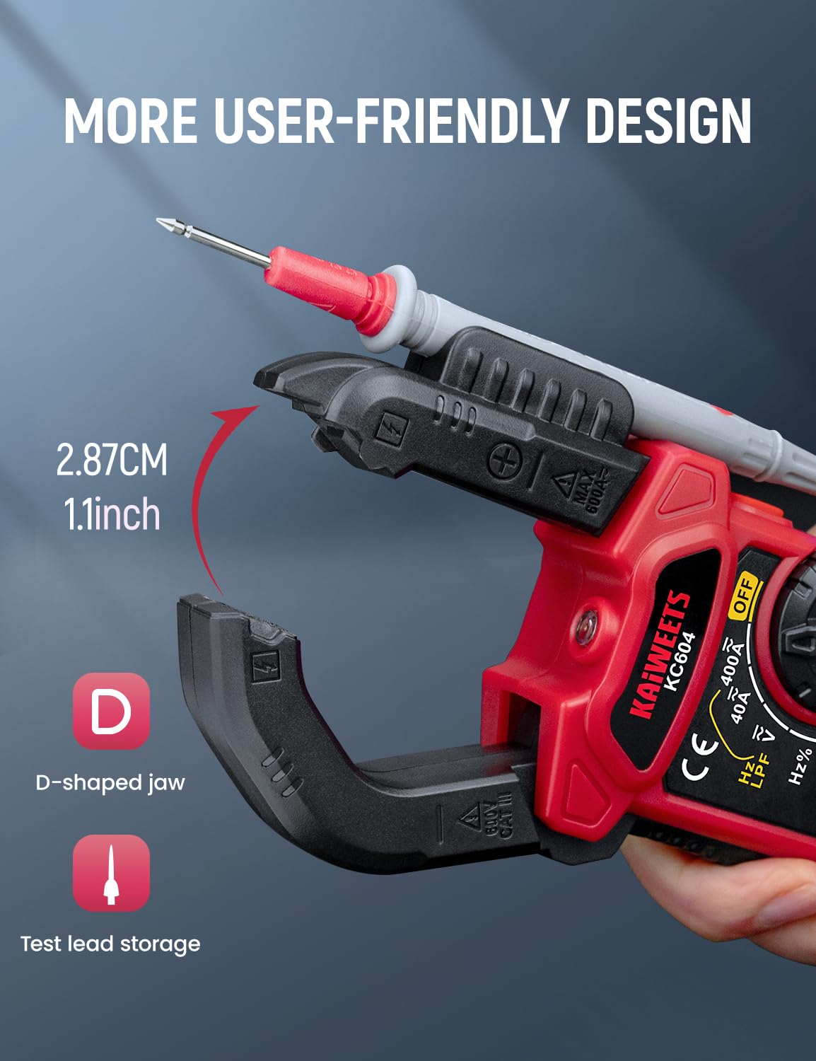 KAIWEETS Clamp Meter AC DC, True-RMS 4000 Count Clamp Multimeter with Flashlight Backlight for measuring AC/DC voltage current temperature continuity diode NCV, KC604.