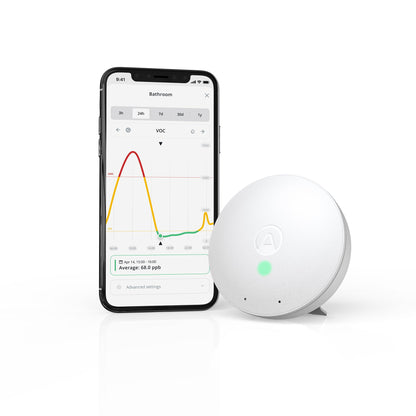 Airthings 292 Wave Mini - Compact and smart air quality monitor for temperature, humidity, and airborne chemicals (VOCs) with mold risk indicator.