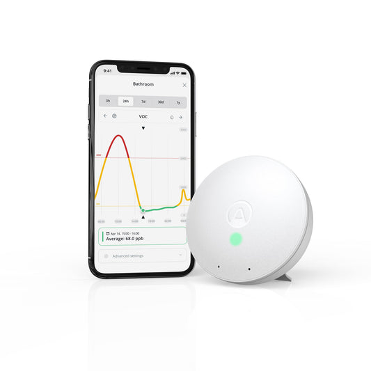 Airthings 292 Wave Mini - Compact and smart air quality monitor for temperature, humidity, and airborne chemicals (VOCs) with mold risk indicator.