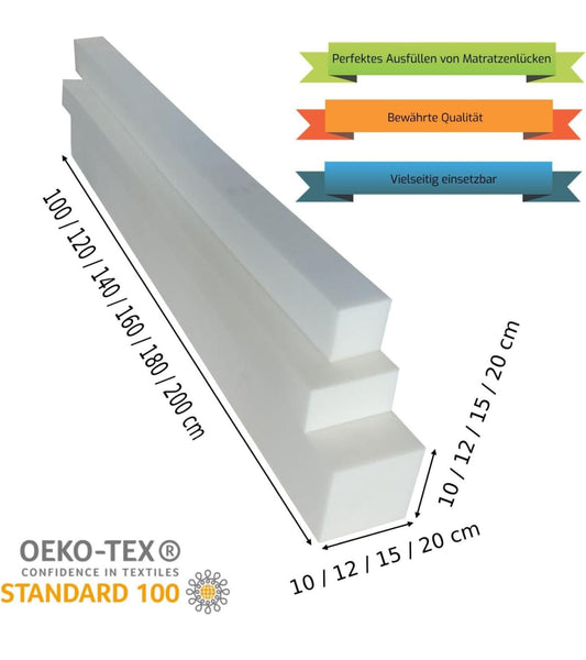All4All mattress extender - additional mattress - foam cutout - mattress wedge - bed gap filler, mattress compensation - mattress connector - mattress widening - RG25/44-20x20x200cm