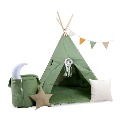 Children's Teepee Tipi Set for kids, indoor/outdoor play tent, 8 elements including teepee, Indian tipi with window, etc. (with accessories forest spirit)