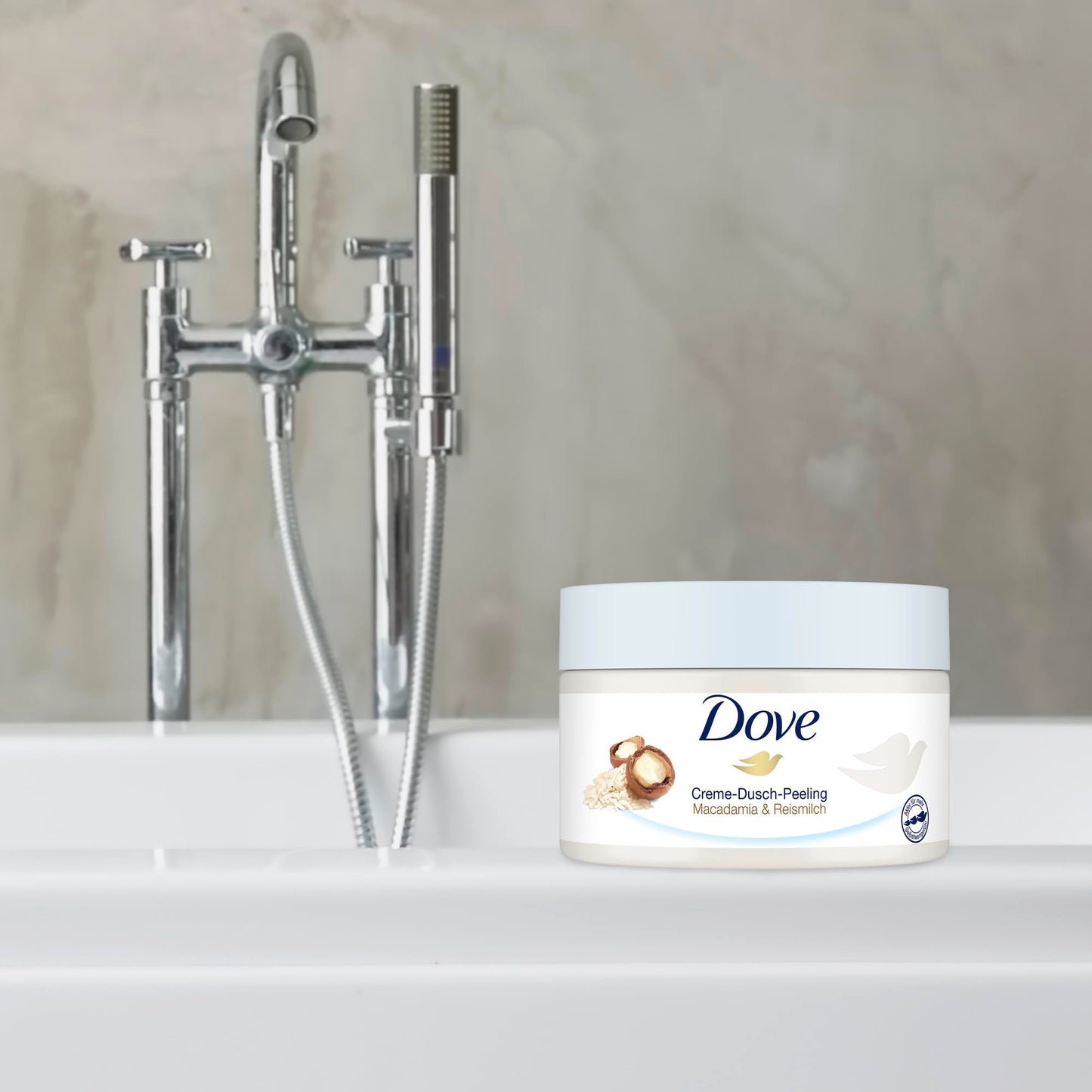 Dove Cream Shower Scrub Macadamia & Rice Milk Scrub Body Scrub for smooth skin Skincare with jojoba wax beads 4x 225 ml