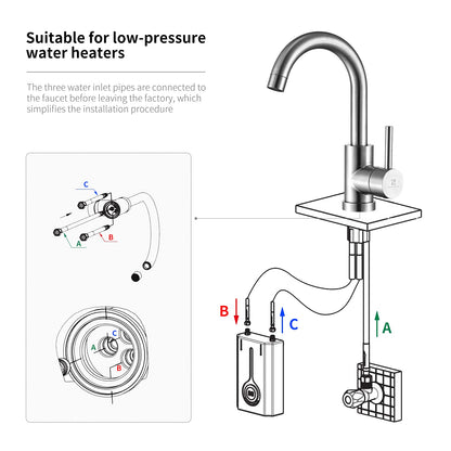 HOMELODY Low Pressure Faucet Bathroom/Kitchen 360° Rotatable Bathroom Faucet Kitchen Tap Single Lever Mixer Basin Faucet Sink Faucet Water Heater Mixing Valve Made of Stainless Steel