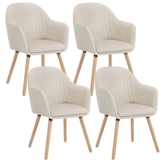 WOLTU dining chairs set of 4 kitchen chair living room chair upholstered chair design chair with armrest velvet solid wood cream white BH95cm-4