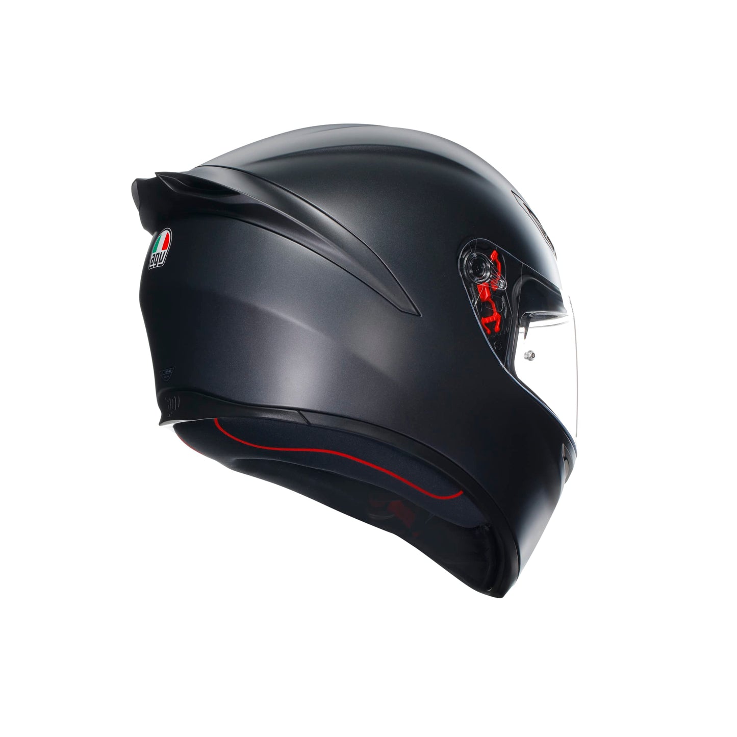 AGV - K1 S E2206 motorcycle helmet, men's ECE full-face motorcycle helmet, racing style with aerodynamic spoiler, scratch-resistant visor, 190° field of view, with intercom ready, matte black.