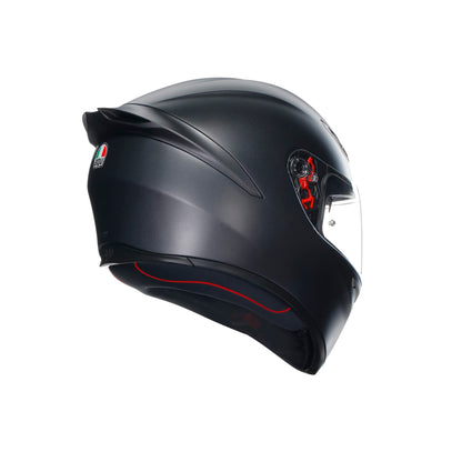 AGV - K1 S E2206 motorcycle helmet, men's ECE full-face motorcycle helmet, racing style with aerodynamic spoiler, scratch-resistant visor, 190° field of view, with intercom ready, matte black.