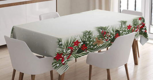 ABAKUHAUS Christmas Tablecloth, New Year Magic, Easy Care Washable Stain Resistant with Clear Colors High-Quality Print, 140 x 240 cm, Taupe Green.