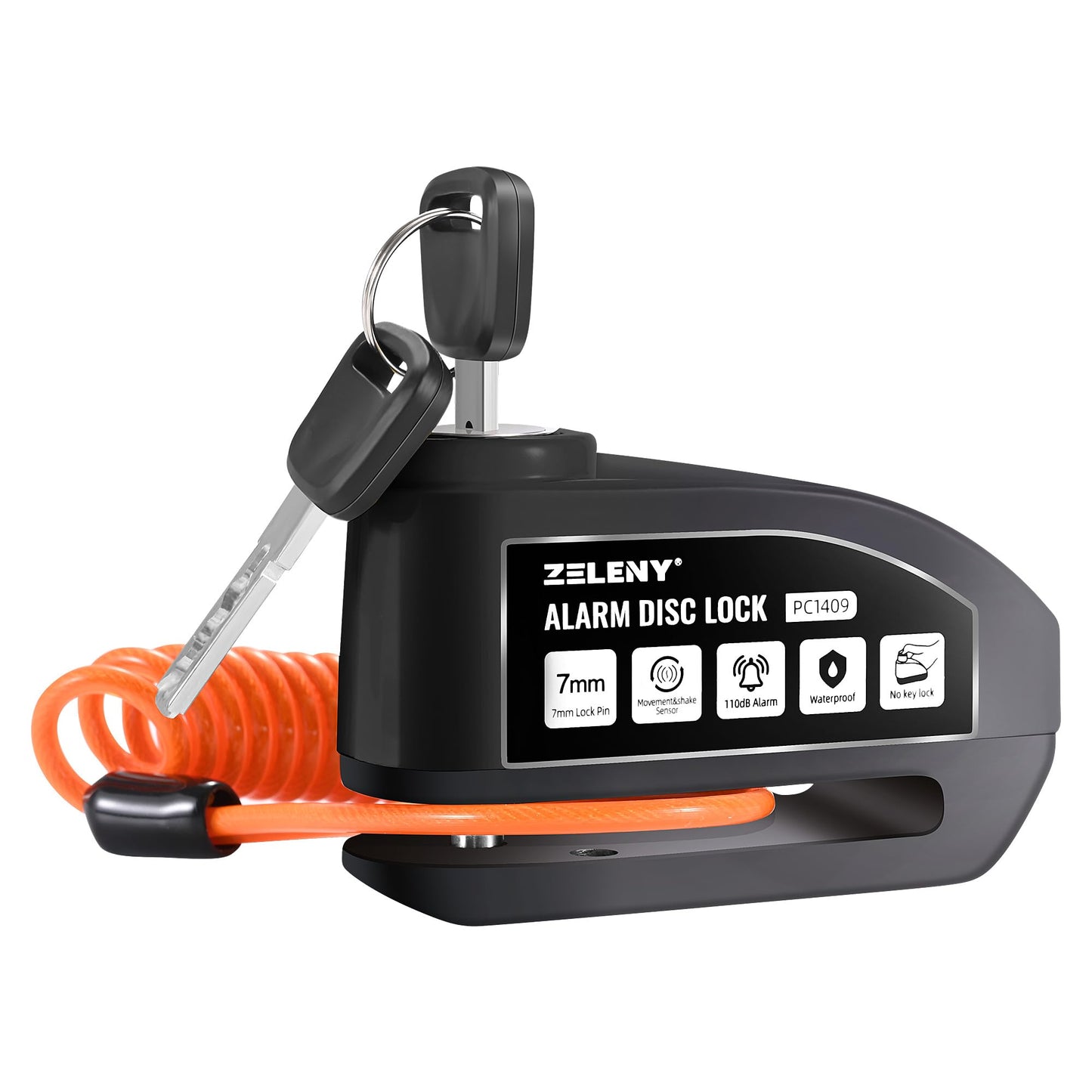 ZELENY Disc Brake Lock Alarm 110db Motorcycle Lock, Motorcycle Alarm System with 1.5m Reminder Cable and Lock Bag, Disc Lock for Moto Bike Moped