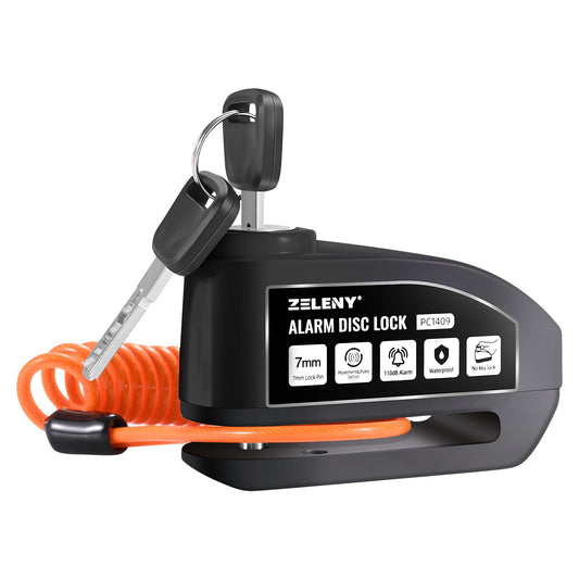 ZELENY Disc Brake Lock Alarm 110db Motorcycle Lock, Motorcycle Alarm System with 1.5m Reminder Cable and Lock Bag, Disc Lock for Moto Bike Moped