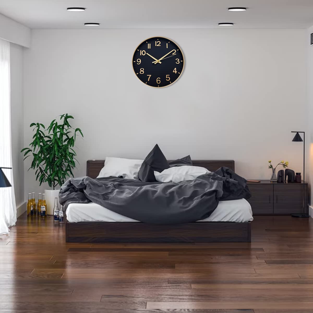 HZDHCLH Funk Wall Clock 30 cm Silent Wall Clock Without Ticking, Modern Battery Operated Clock for Home, Kitchen, Living Room, Office, Wall Decoration (Black Gold)