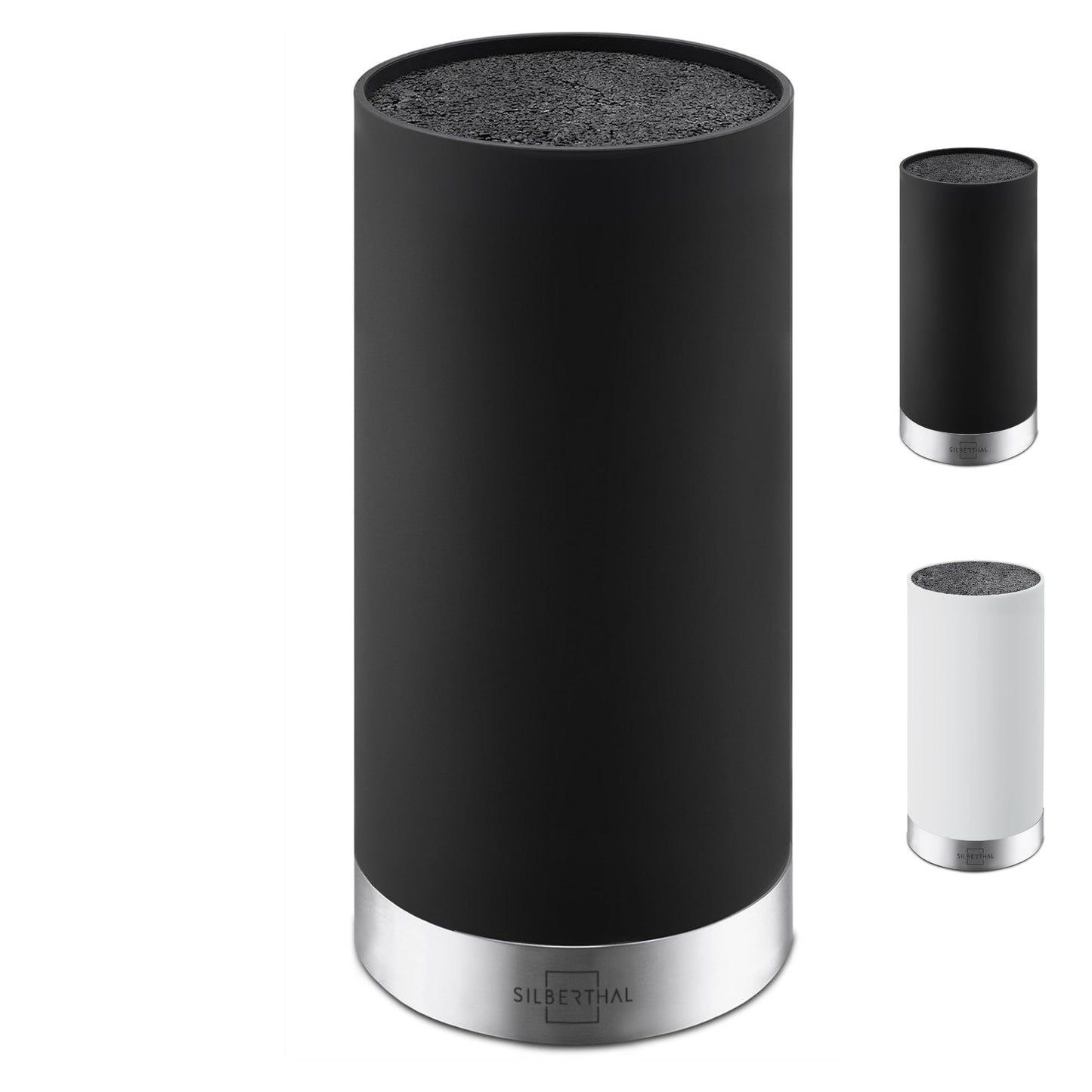 SILBERTHAL Universal Knife Block without Knives - removable bristle insert - storage for up to 10 knives - Black - Recycled plastic with stainless steel ring