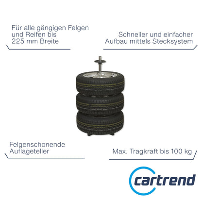 Cartrend wheel tree, for more space in the garage, assembled by plug-in system, tire stand for storage of 4 car tires with rims, up to tire width 225 mm.