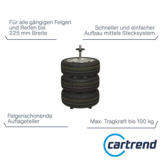 Cartrend wheel tree, for more space in the garage, assembled by plug-in system, tire stand for storage of 4 car tires with rims, up to tire width 225 mm.
