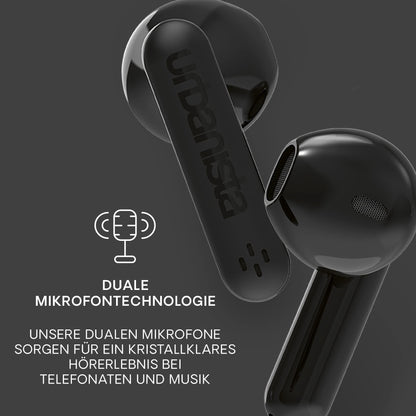 Urbanista Bluetooth headphones, Wireless Bluetooth 5.3 Headphones, IPX4 True Wireless Earbuds, 20 hrs. playtime, In-Ear Earphones with touch controls, Earbuds for work, game, and sports, Austin, Black