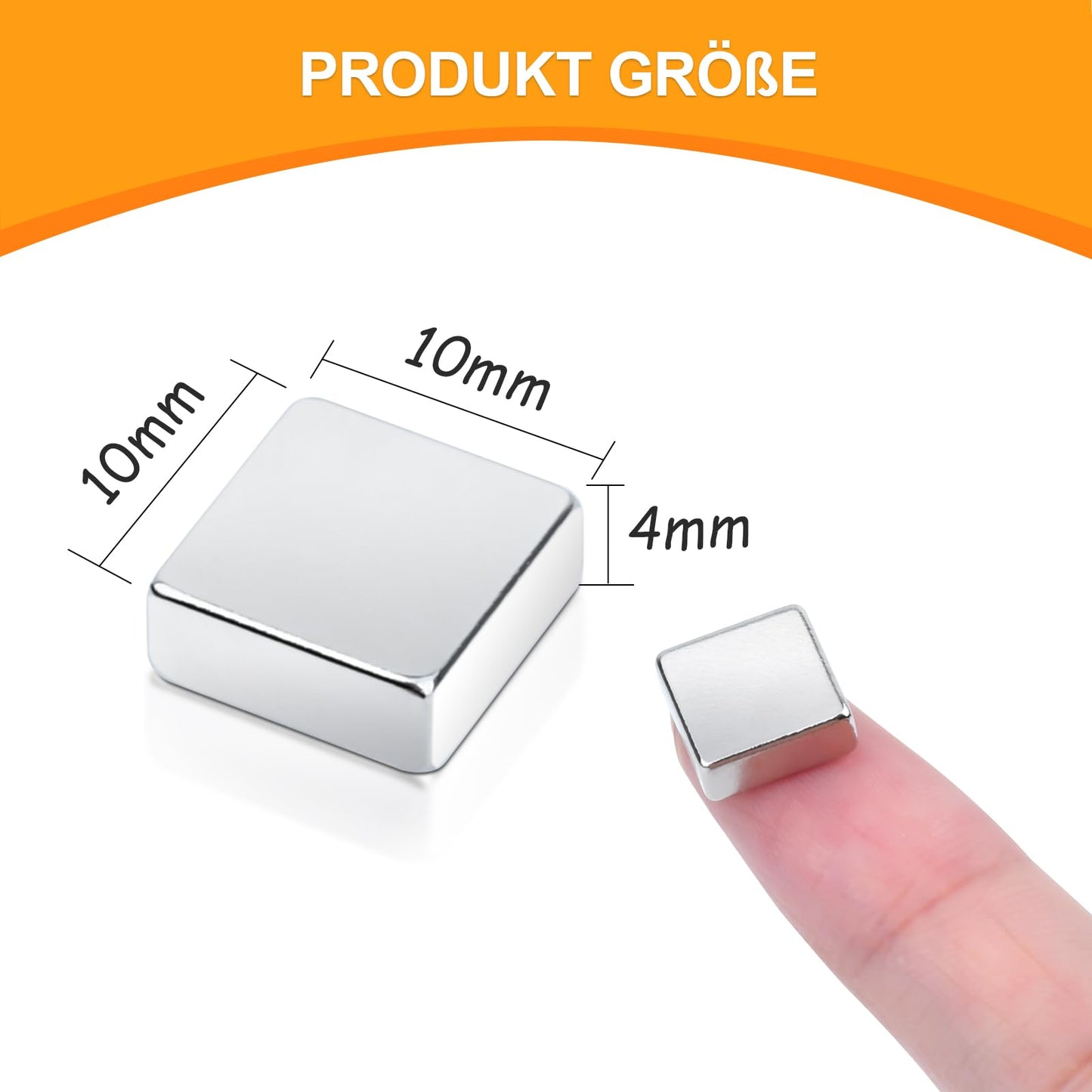 60 small powerful magnets, 10x10x4mm neodymium magnets, extra strong. The N-pole direction of the rectangular magnet is marked with "I". Ideal for kitchen cabinets and magnetic boards.