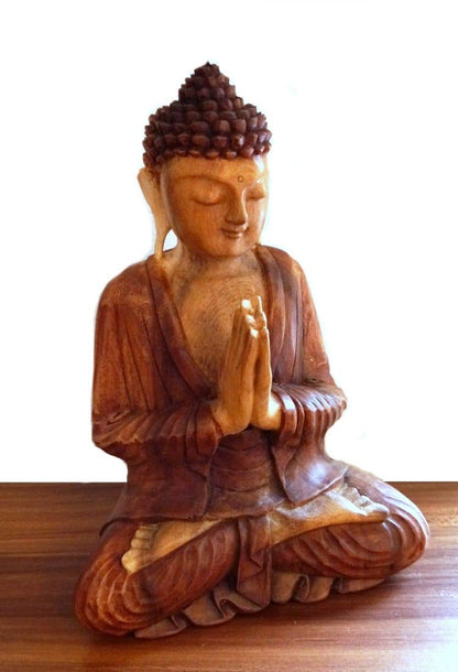 livasia Buddha figure made of wood 30cm high - Balinese craftsmanship - Buddha decoration figures made of Suar wood, unique light-dark contrast, traditional handcrafted, each piece a unique piece