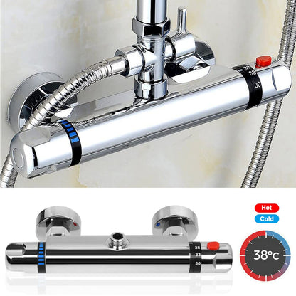 Thermostatic shower faucet with 38°C safety button, temperature control, wall-mounted, 1/2" shower thermostatic mixer tap for bathroom.