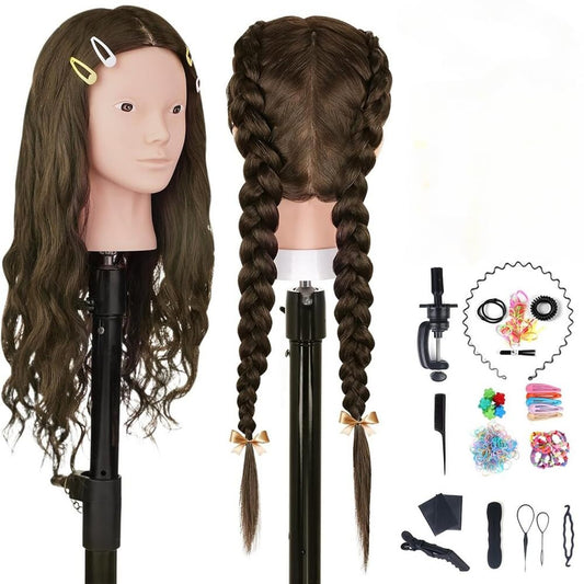 Mannequin Head Real Hair, TopDirect 66cm/26 Inch 70% Human Hair Practice Head Hairdressing Training Head with Braiding Tool & Stand & 7 PCS Colored Hair Extensions