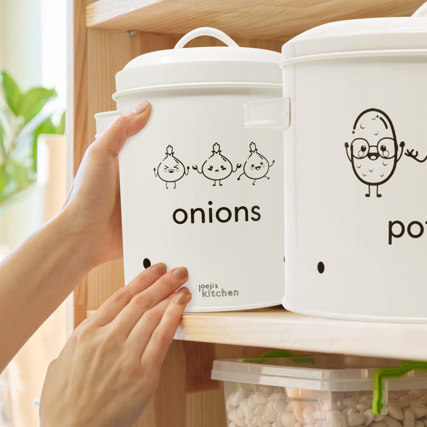 Joeji's Kitchen potato storage box set of 3 metal potato onion garlic storage with lid featuring 360° air circulation to keep vegetables fresh longer Vegetable storage - Cream
