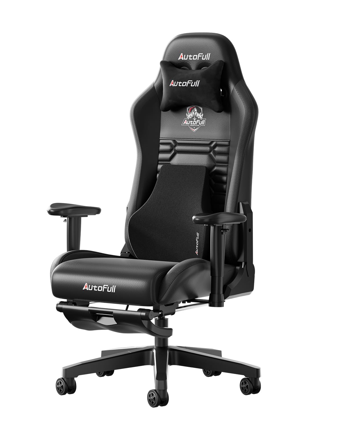 AutoFull C3 Gaming Chair, Ergonomic Gaming Chair with Lumbar Support, Height Adjustable & Tilt Function, Gaming Chairs with Footrest, 150 kg Capacity, Racing Seat Design PU Leather (Black)