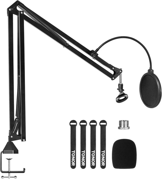 TONOR microphone arm with high compatibility, large microphone arm stand up to 47cm boom arm adjustable microphone arm with improved high-performance clamp, T30