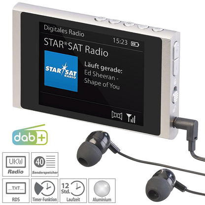 VR-Radio DAB Radio: Digital Slim Pocket Radio DAB+/FM, Battery, Earphones, Aluminum Case (DAB Mini Radio, Pocket, Fitness)