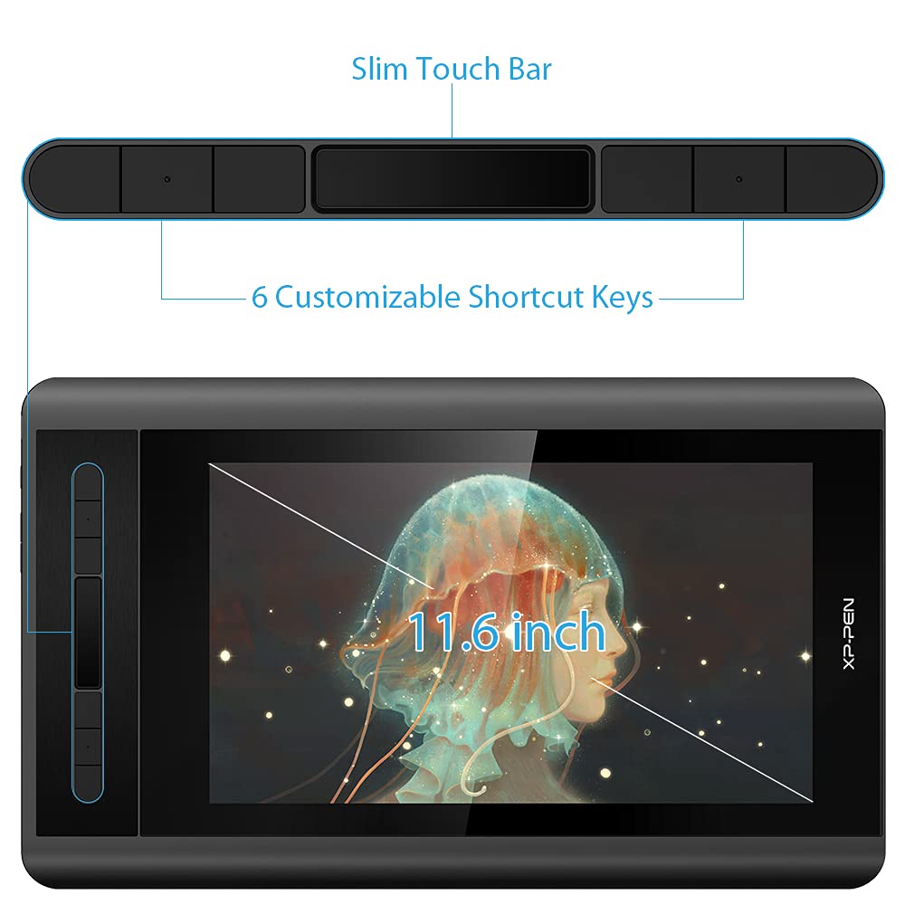 XP-Pen Artist 12 graphic display, graphic monitor, drawing pen tablet, pen display. 1920 x 1080 HD IPS with touch bar. Drawing pen with eraser for remote learning and home office.