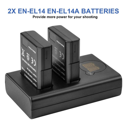 2X EN-EL14 EN-EL14a Replacement Battery Compatible with Nikon D5600 D5500 D5300 D5200 D5100 D3500 D3400 D3300 D3200 D3100 Df Coolpix P7800 P7700 P7200 P7100 P7000