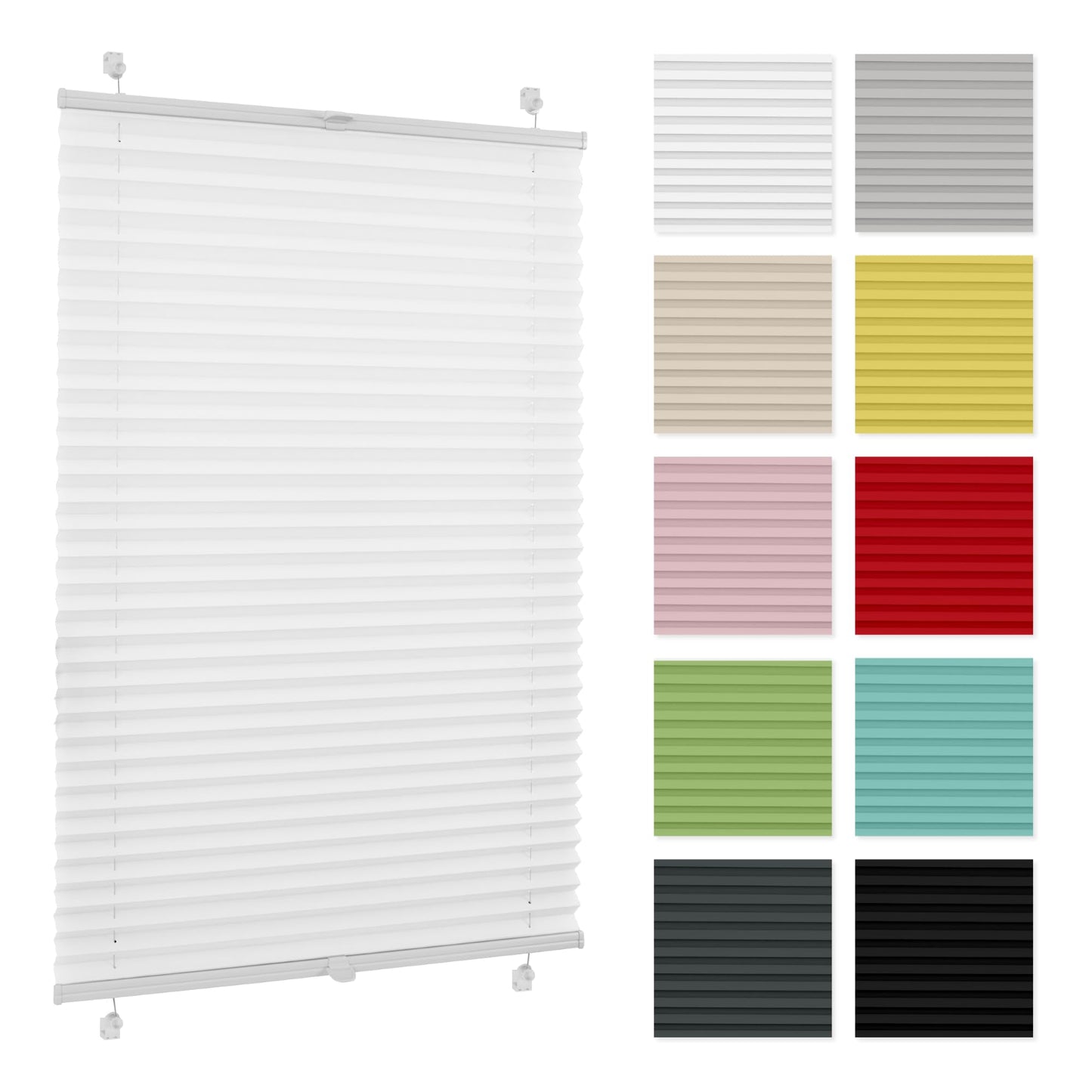 Pleated blind without drilling 35 cm x 200 cm - White - Pleated blind with clamp, roller blinds for windows without drilling, window blinds for indoors, sheer blind, window pleats.