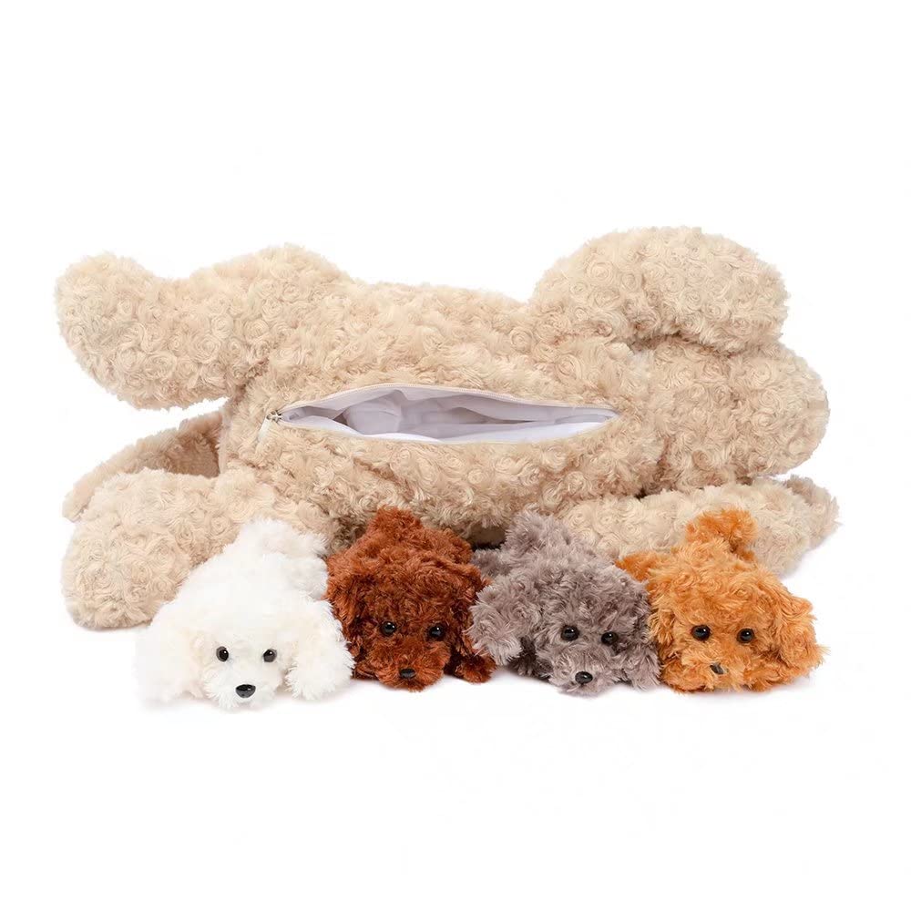 MorisMos XXL dog plush toy with 4 babies in the belly, large dog stuffed animal cuddly toy, giant dog pillow toy gift