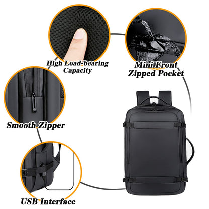 BAGZY Laptop Backpack 17 Inch Men's Carry-on Backpack 45x36x20 Waterproof Expandable 30-40L Travel Backpack Cabin Bag USB Charging Port Gifts for Men [Black]
