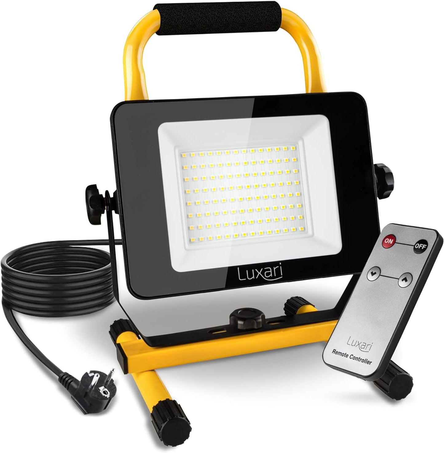 Luxari LED construction spotlight [60W & 5400LM] - Dimmable construction lamp IP65 waterproof − 5m cable & remote control − Work light LED spotlight − Energy efficiency class A+