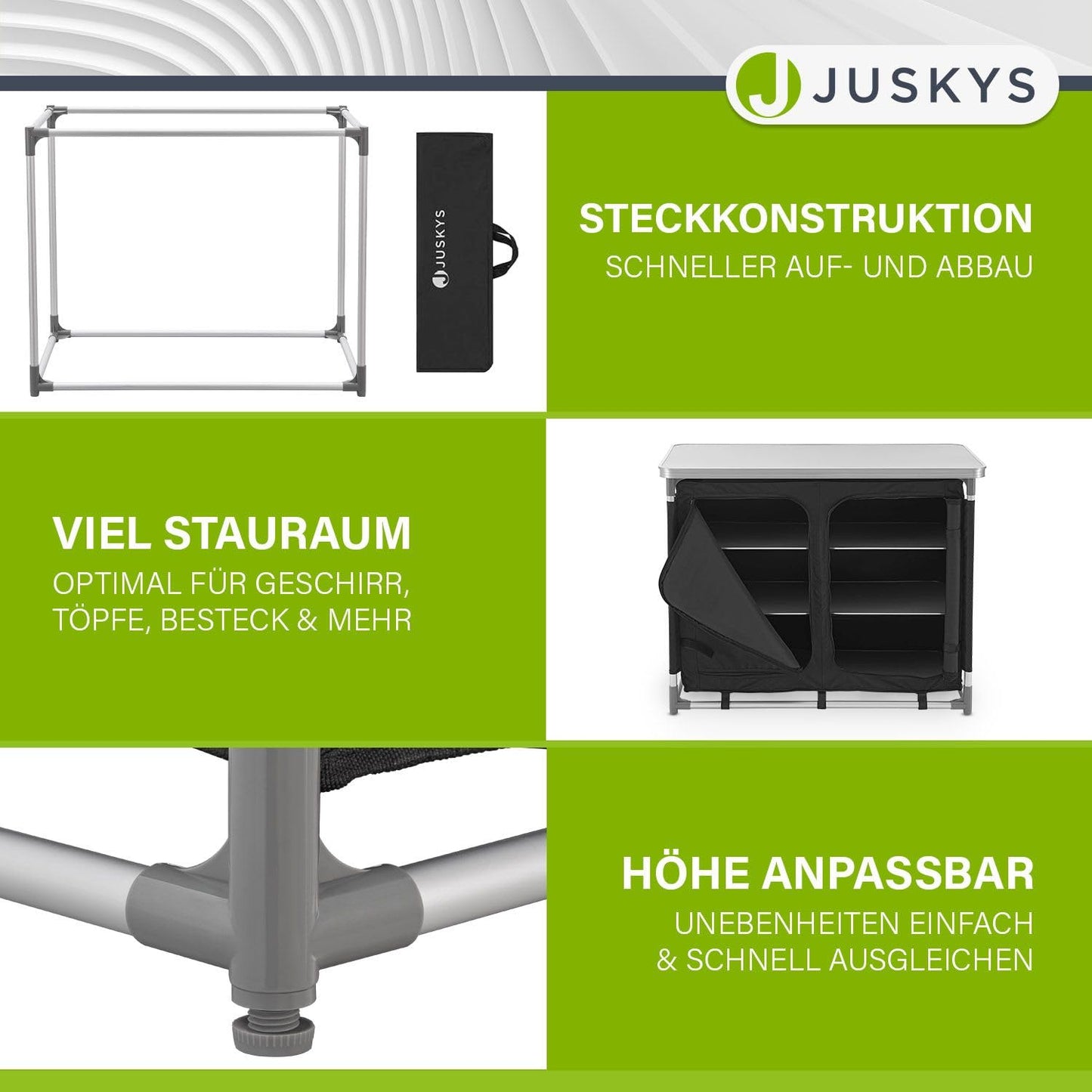 Juskys camping kitchen foldable with carrying bag - outdoor camping kitchen foldable camping cabinet - foldable kitchen box - black