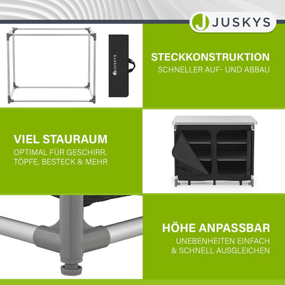 Juskys camping kitchen foldable with carrying bag - outdoor camping kitchen foldable camping cabinet - foldable kitchen box - black