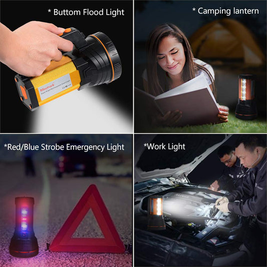 MAYTHANK LED flashlight extremely bright USB C rechargeable with lantern, large powerful metal spotlight large battery 10000mAh, handheld lamp 10000 lumens battery flashlight super bright, with handle carrying strap.