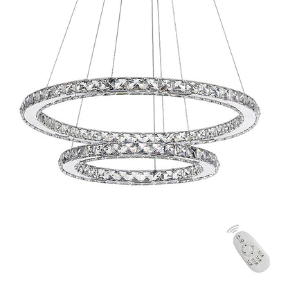 Onforu 48W Modern Crystal LED 2 Ring Design, Creative Chandelier Pendant Light for Bedroom Living Room Dining Room (Dimmable, 48W)